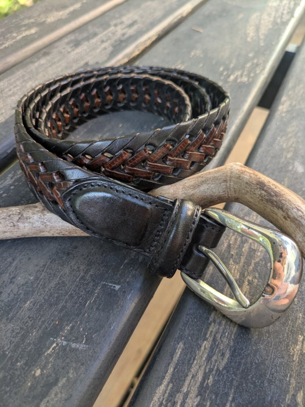 VTG 1997 Brighton "Burma" Two-Tone Braided Leather Belt - Size 36.